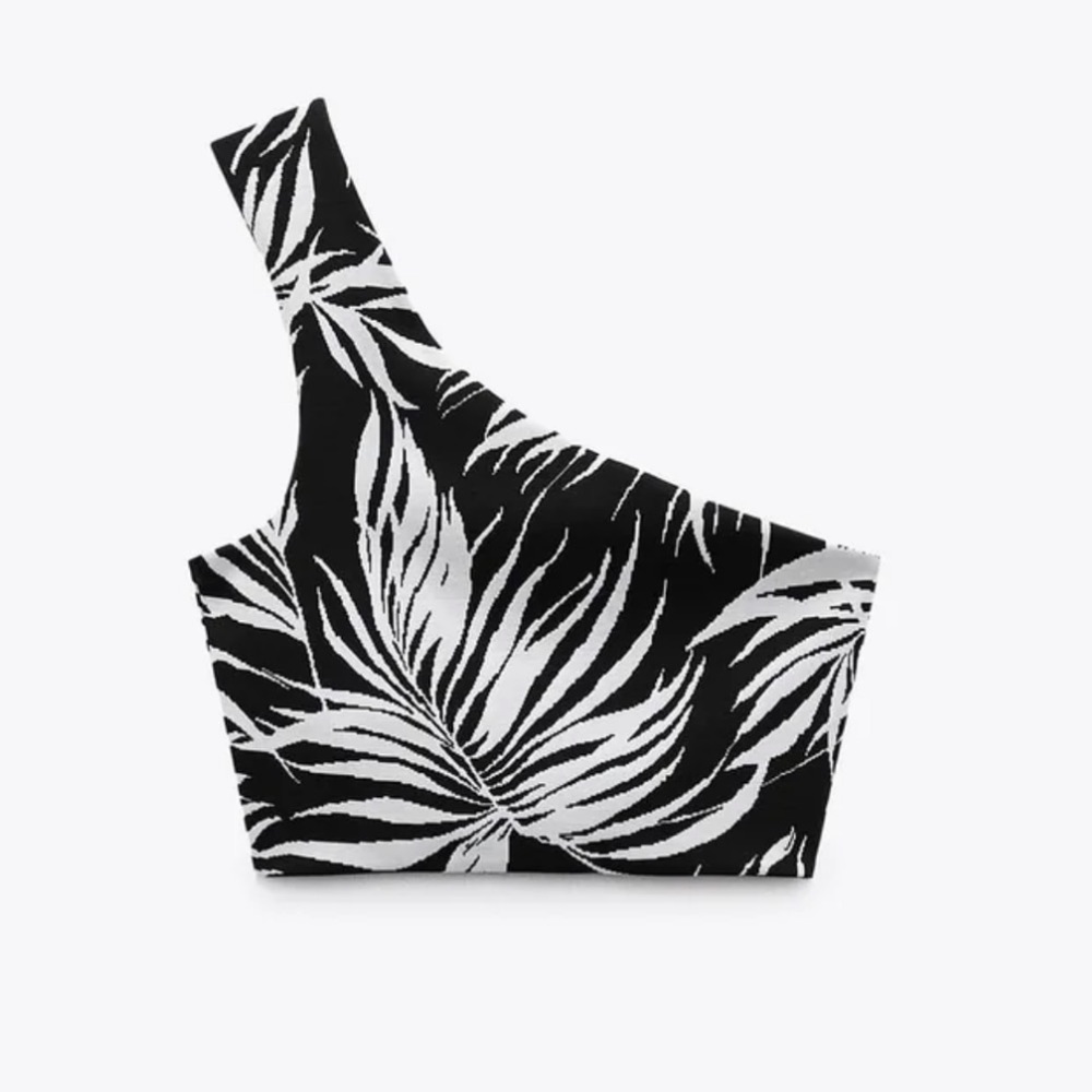 Zara one‎ shoulder strap tropical crop top New medium